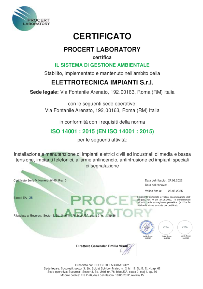 CERTIFICATO 14001 IT 2022 ELETTROTECNICA IMPIANTI