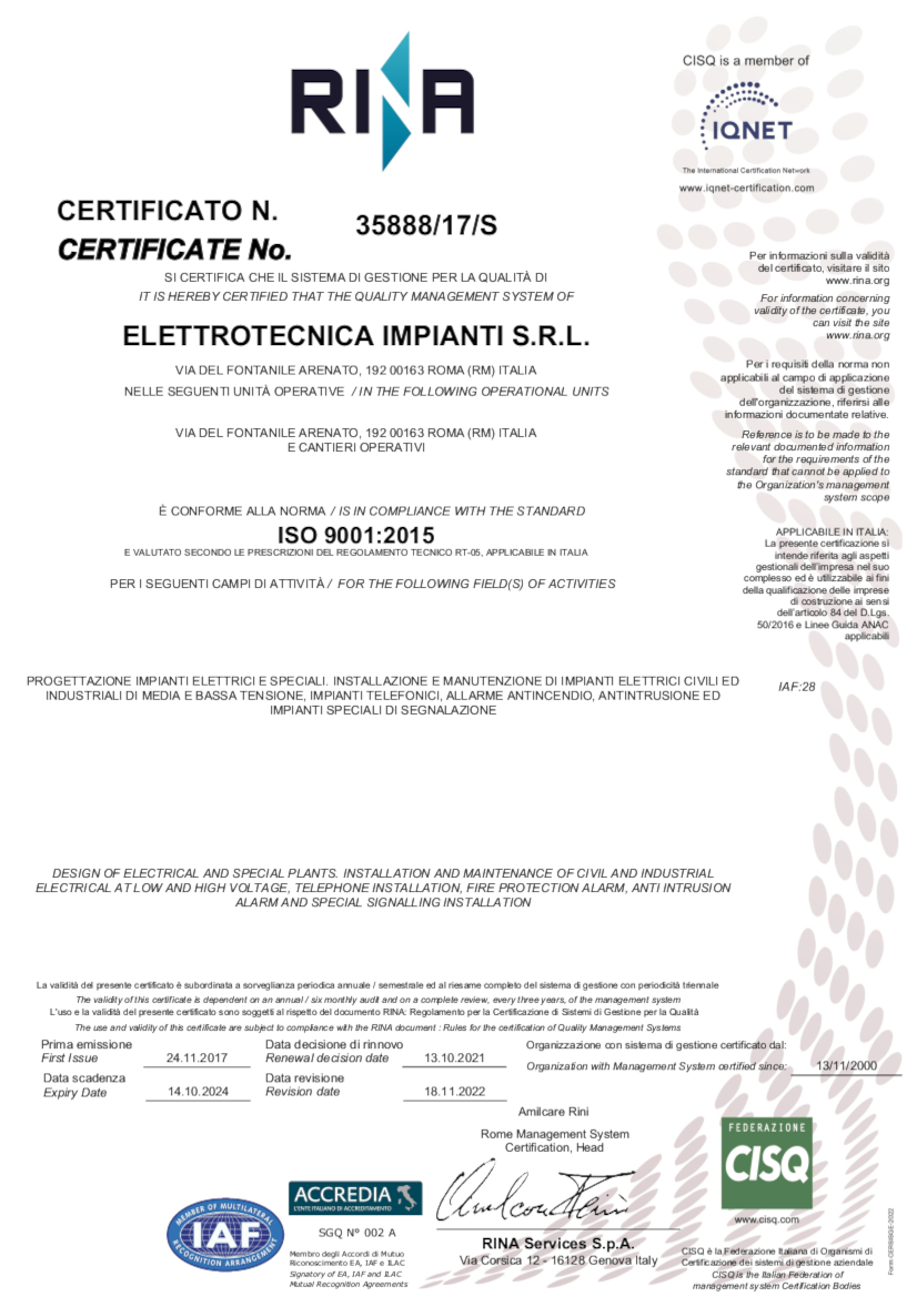 Certificato ISO 9001 2015